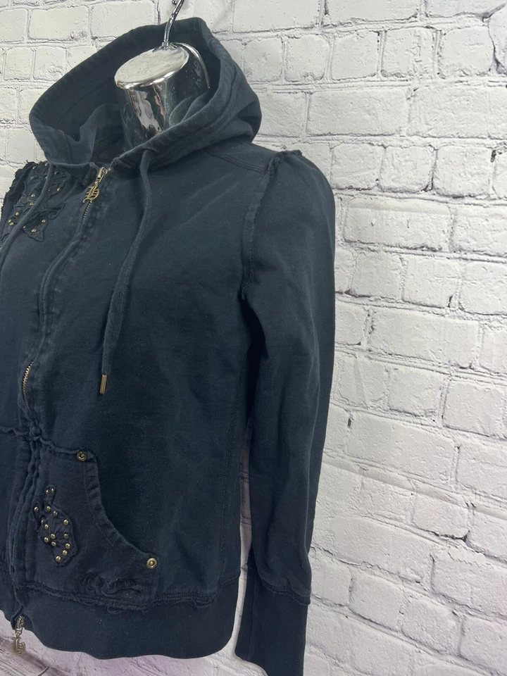 Sudadera con Capucha Hale Bob Los Angeles Negra Cremallera Frontal Talla S Embellecida Foto 2 de 4