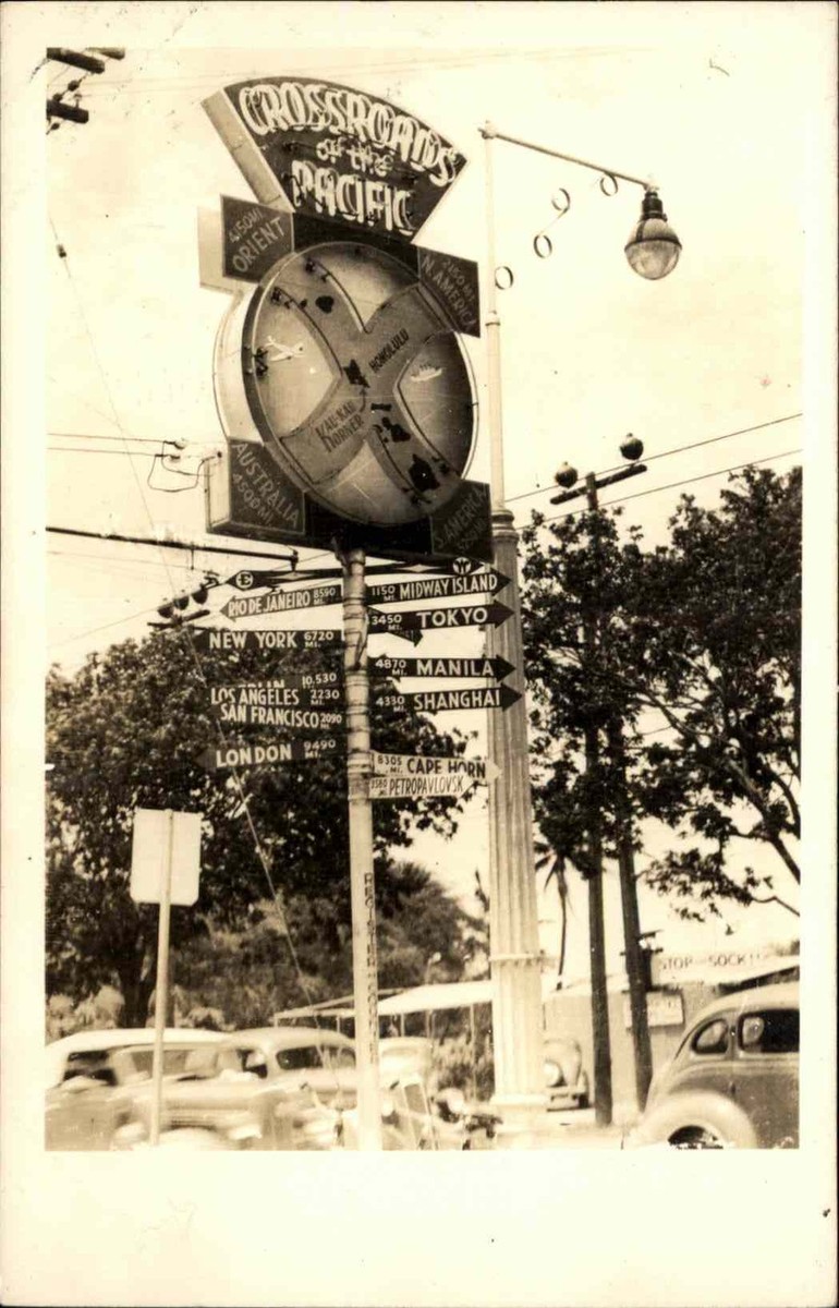 Pearl Harbor Honolulu HI SIGN Crossroads of Pacific c1940 Real