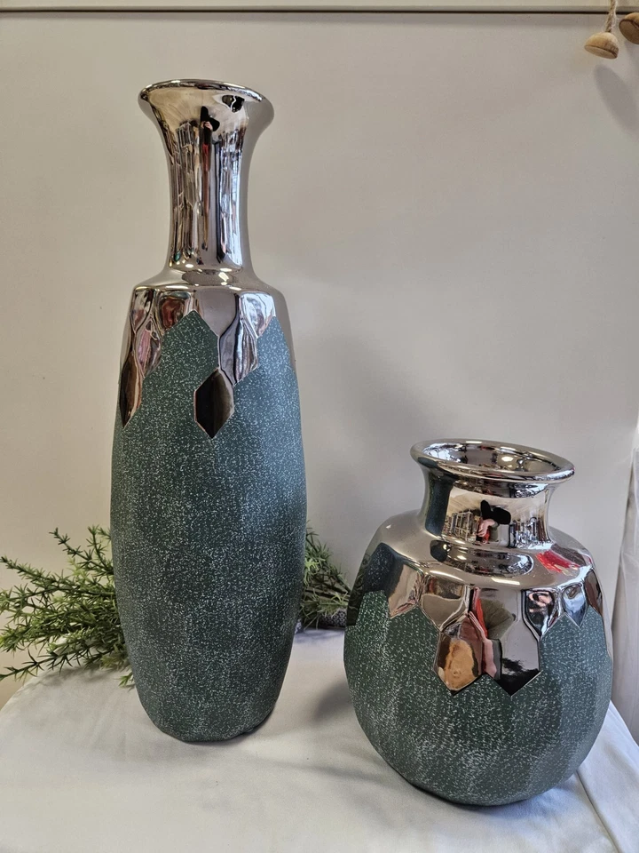 Vase Formano Edel Ca 22 cm Türkis Geschenkidee silber Keramik Wohnaccessoire - Bild 4 von 4