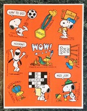 VTG Hallmark PEANUTS Sticker Sheet SNOOPY Sports SOCCER Crossword Puzzle Winner