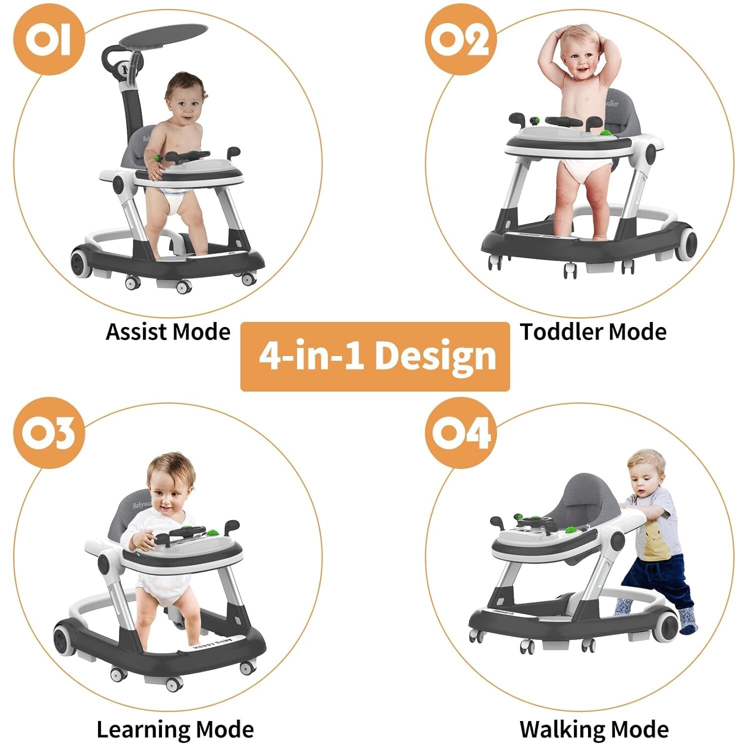 Baby Walkers with Wheel, Infant Walker & Bouncer Combo Adjustable