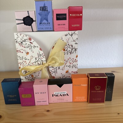 11pc Mini Fragrance Miniature Set With Gift Box + Tissues Paper + Golden Ribbon