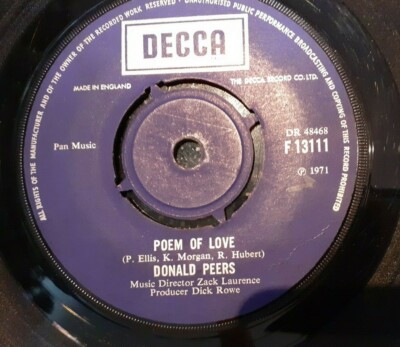 Donald Peers, Poem Of Love &  Adios, Baby, Goodbye, 7'' Single, 1971 In Good Cond