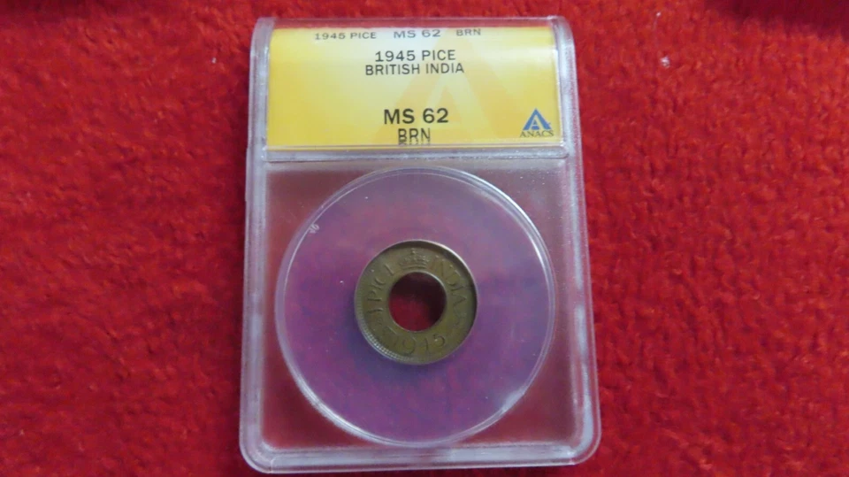 British India 1 Pice, 1945  ANACS MS 62 RB - Image 2 of 4