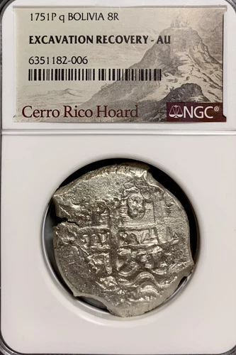 1751P q Bolivia 8 Reales NGC AU Excavation Recovery  RARE Cerro Rico Hoard