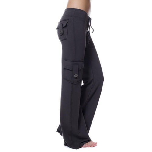 Women Cargo Pockets Wide Leg Pants Drawstring Elastic Waist Casual Yoga Trousers - Picture 22 of 25