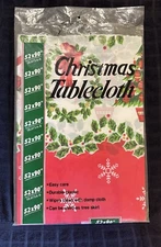 Vintage Retro Red White & Green Christmas Tablecloth 52 X 90" Plastic Reusable