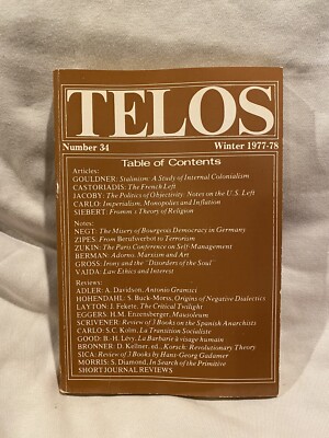 Telos Quarterly: Sociology Magazine No.34 Winter 1977-78 Marxist socialist