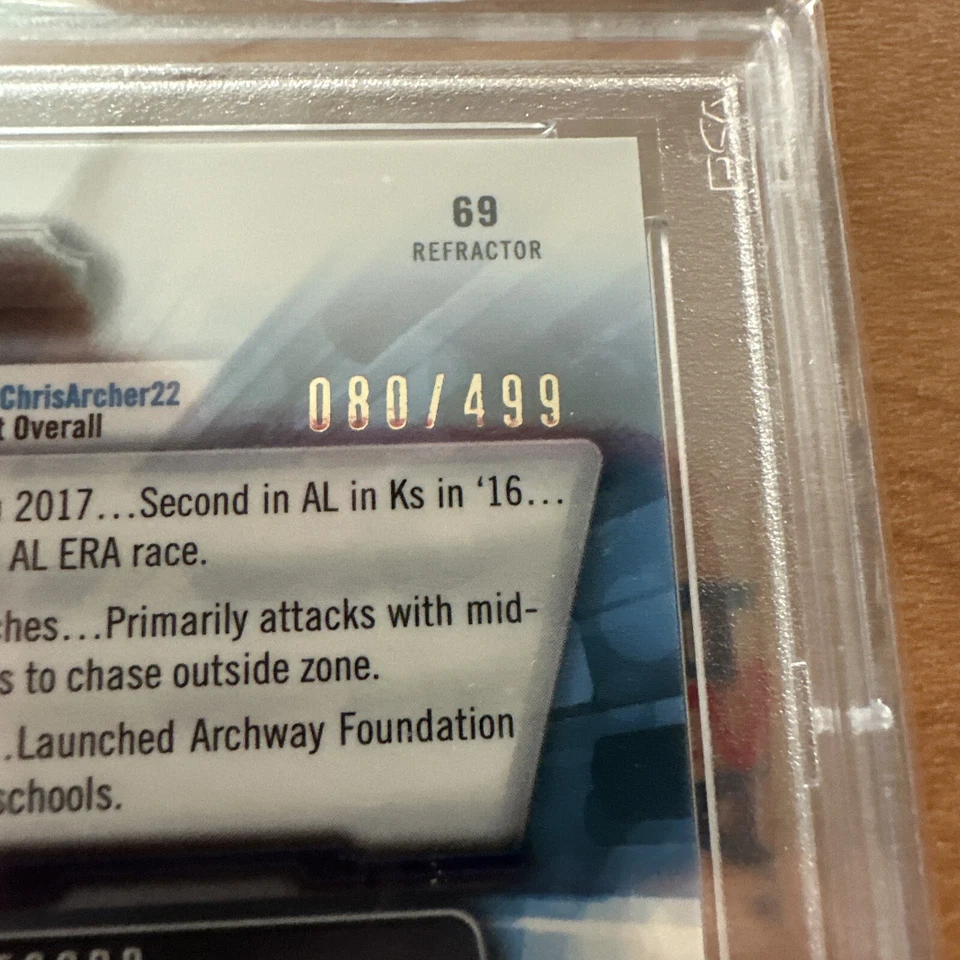 Bowman Chrome Chris Archer Refractor 2017/499 PSA 10 Rays Foto 4 de 4