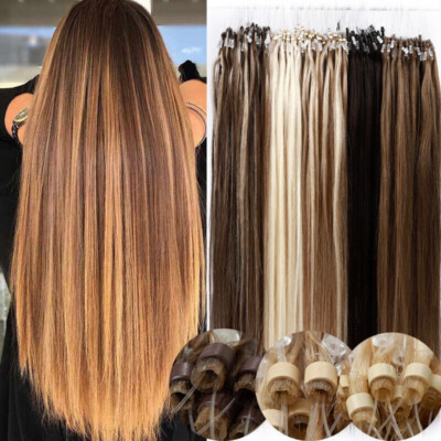 Micro Link Tip Hair Extensions Micro Beads Loop Real Human Hair Full Head 200s