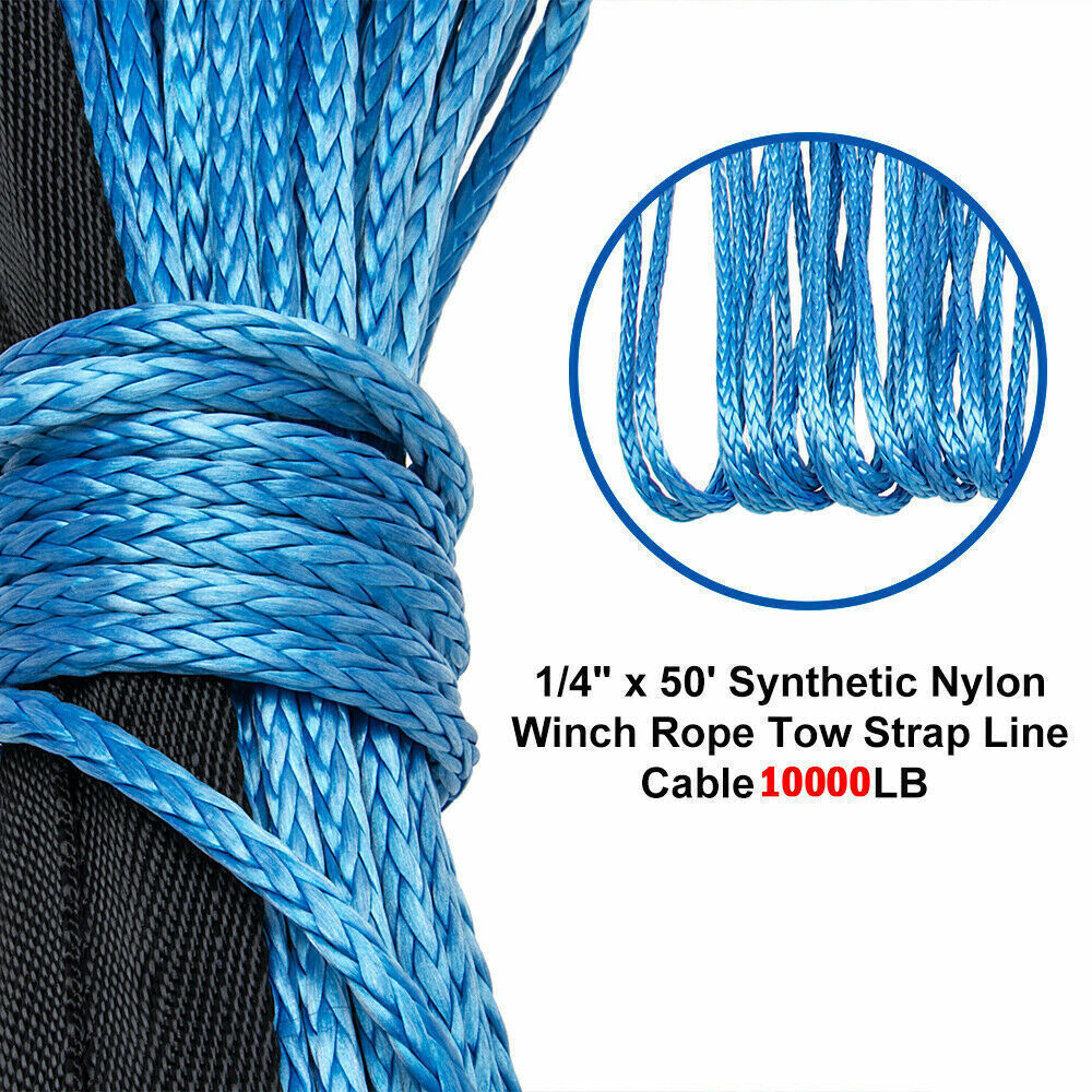 1/4"x50' 10000LBS Synthetic Recovery Cable Winch Rope Line ATV UTV 4WD w/ Sheath