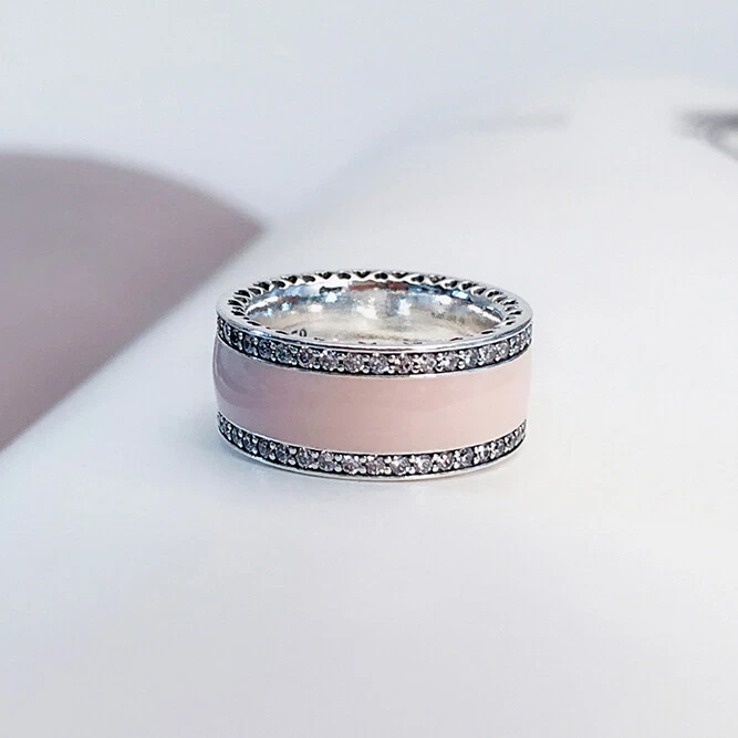 Nuevo Anillo 100% Auténtico Plata 925 Corazones de Esmalte Rosa Talla 6 7 7.5 8.5 Foto 3 de 4