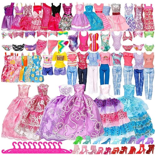 36Pcs Barbie Doll Clothes Bundle Dresses Shoes Set Accessories Girls Toy Gift