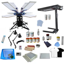 4 Color 4Station Silk Screen Printing Kit Shirt DIY with Flash Dryer UV Exposure
