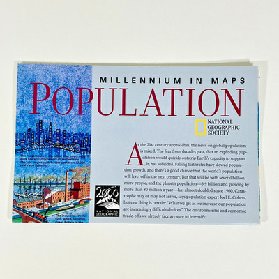 Vintage 1998 National Geographic Population Millennium in Maps World Map