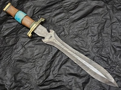 Custom Hand Forged Damascus Steel Dagger Sword |Brass Guard