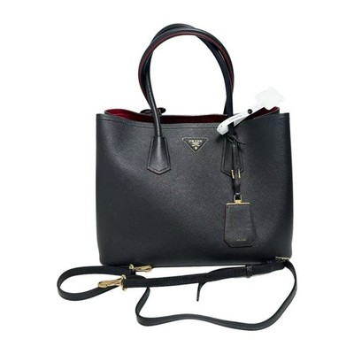 Prada/ Black Double Medium Saffiano Leather Tote Bag