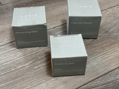 Lumin Skincare Set Charcoal Cleanser, Moisturizing Balm, Exfoliating Rub 1.7oz
