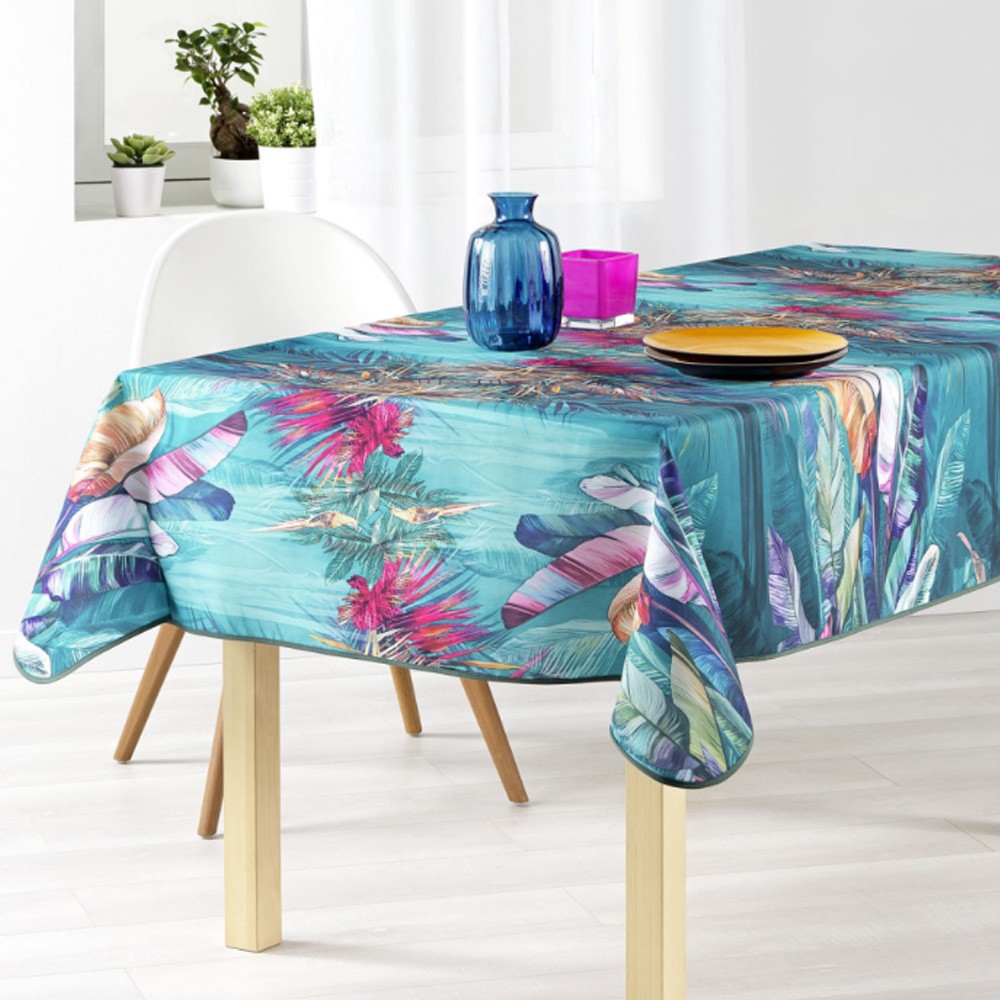 Nappe ovale motif feuille multicolore 2m40x1m50 antitache nappe T2301
