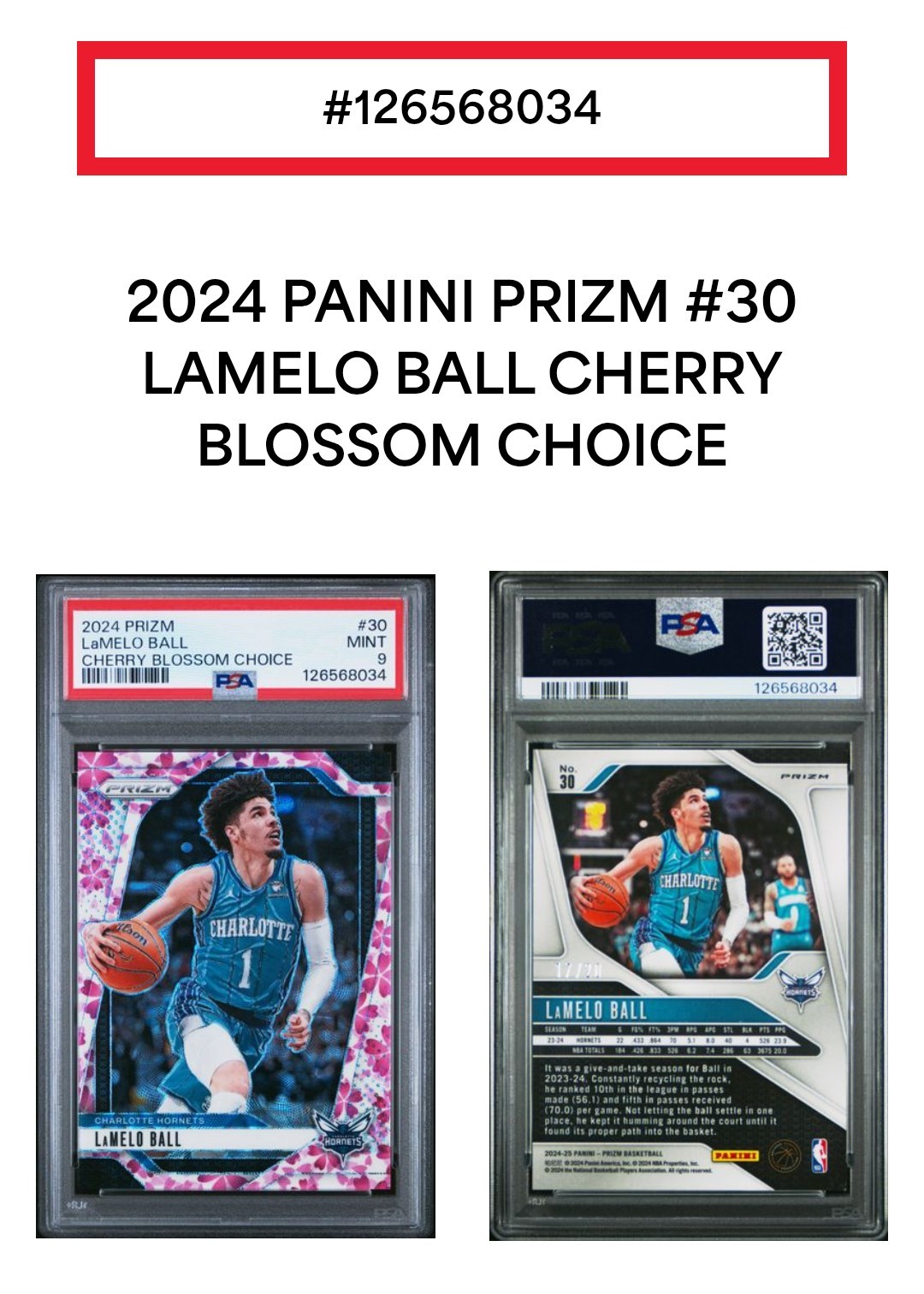 2024-25 Lamelo Ball Panini Prizm Cherry Blossom Choice /20 PSA 9 #30 POP 5 view 4