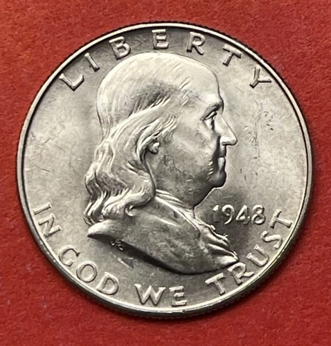 1948 D Franklin Silver Half Dollar, Choice to Gem Uncirculated, FBL.