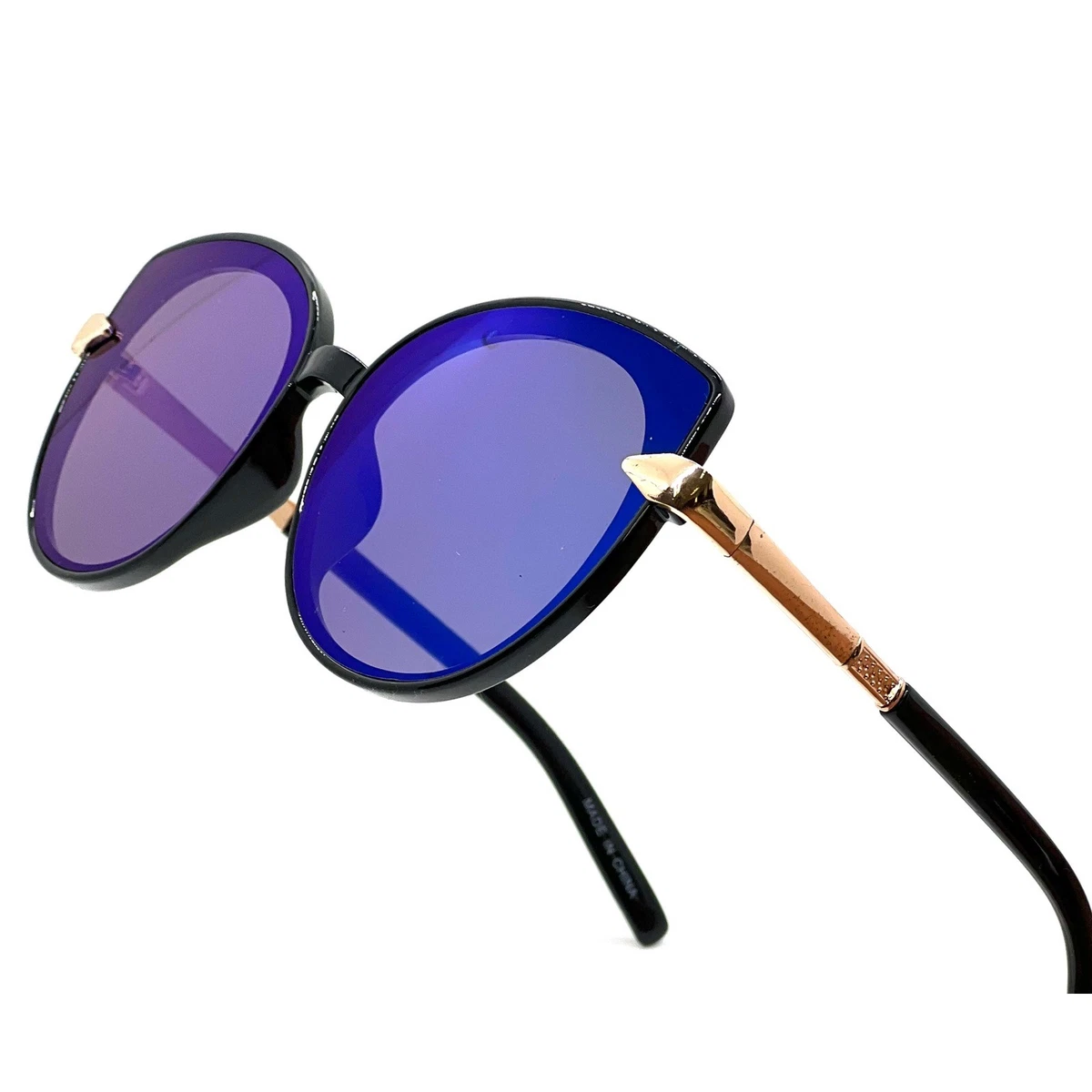 NWT Women\'s Sunglasses Collections Mirrored Lens Cat Eye Sunglasses Black Narrow Acetate Cat-Eye Mirrored Sunglasses with Blue  main image 4