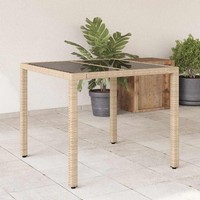 Gartentisch Mit Glasplatte Beige 90X90X75 Cm Poly Rattan