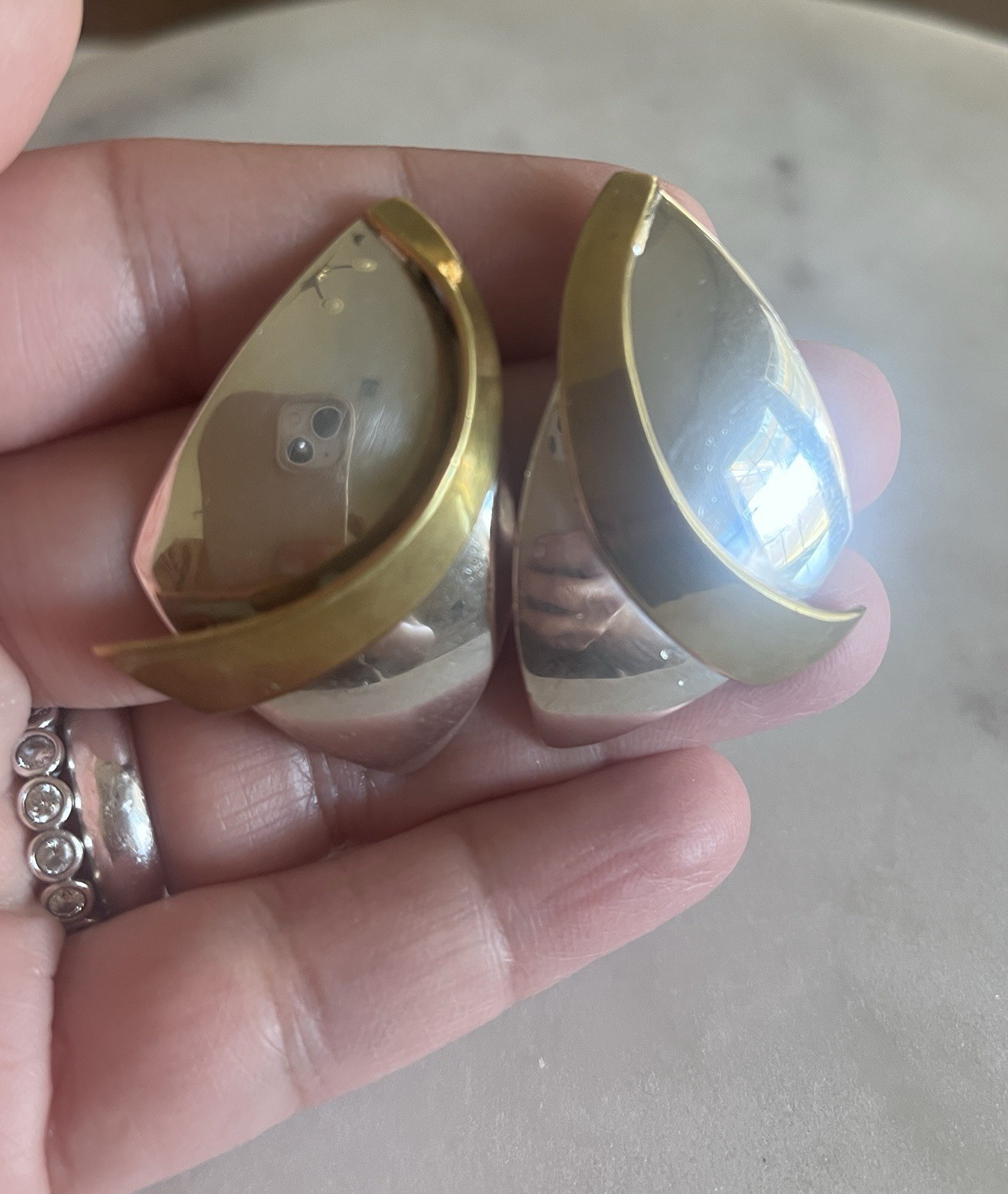 925 Sterling Silver Solid modernist Stud Large Tr… - image 1