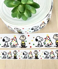 7/8 & 1.5" (1 YD) Snoopy Christmas Grosgrain Ribbon Woodstock Beagle Dog House