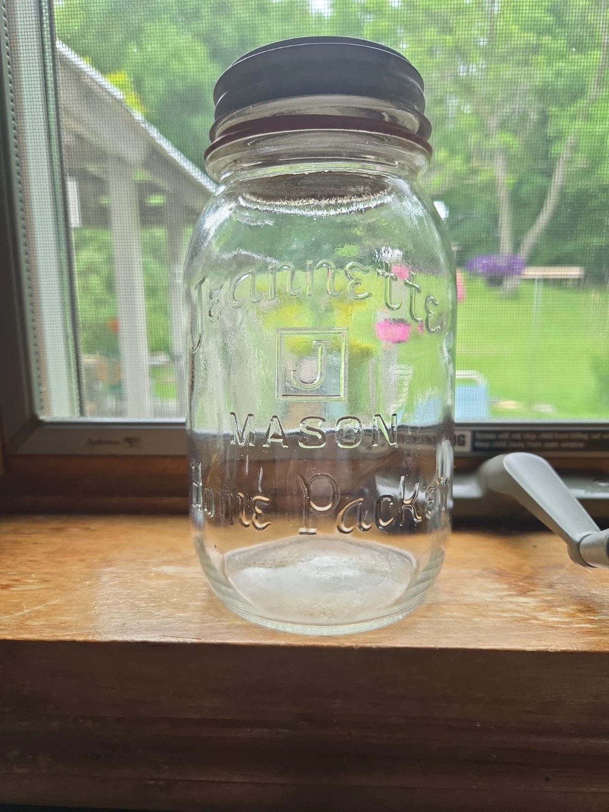 Jeannette Mason Home Packer Jar With Rubber Seal And Milk Glass Zinc Cap