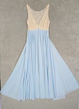 VTG M Miss Elaine FULL Sweep Lace Top Blue Nylon Nightgown Negligee olga esque