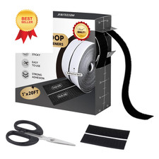 20Ft x 1 Inch Hook and Loop Tape Strips with Adhesive, x 1 Inch, Black