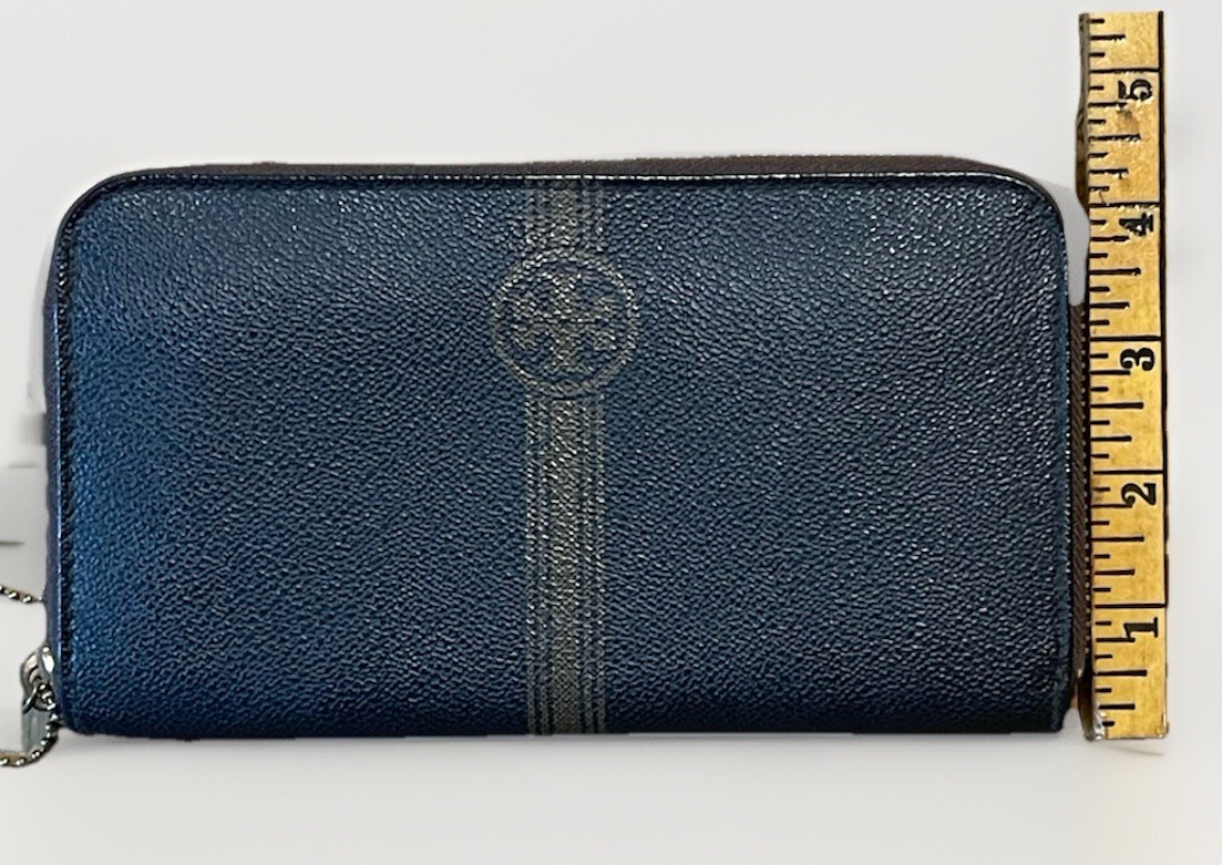Tory Burch Amanda Continental Wallet Black Leather Zip Stripe Logo