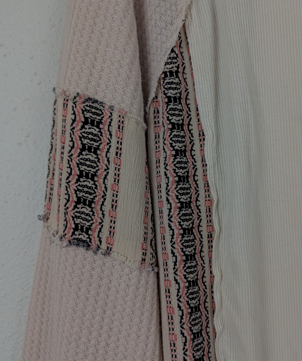 POL sz L Patchwork Pullover knit Top raw edges ri… - image 3