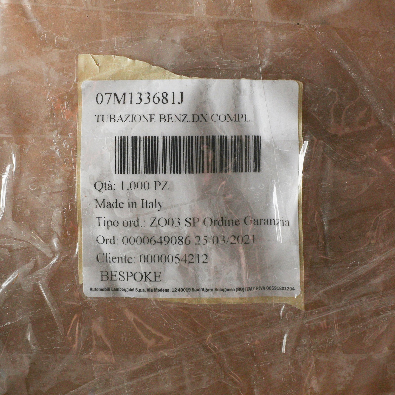 GENUINE Lamborghini Aventador Right Fuel Injection Rail Pipe 7-12 OEM 07M133681J