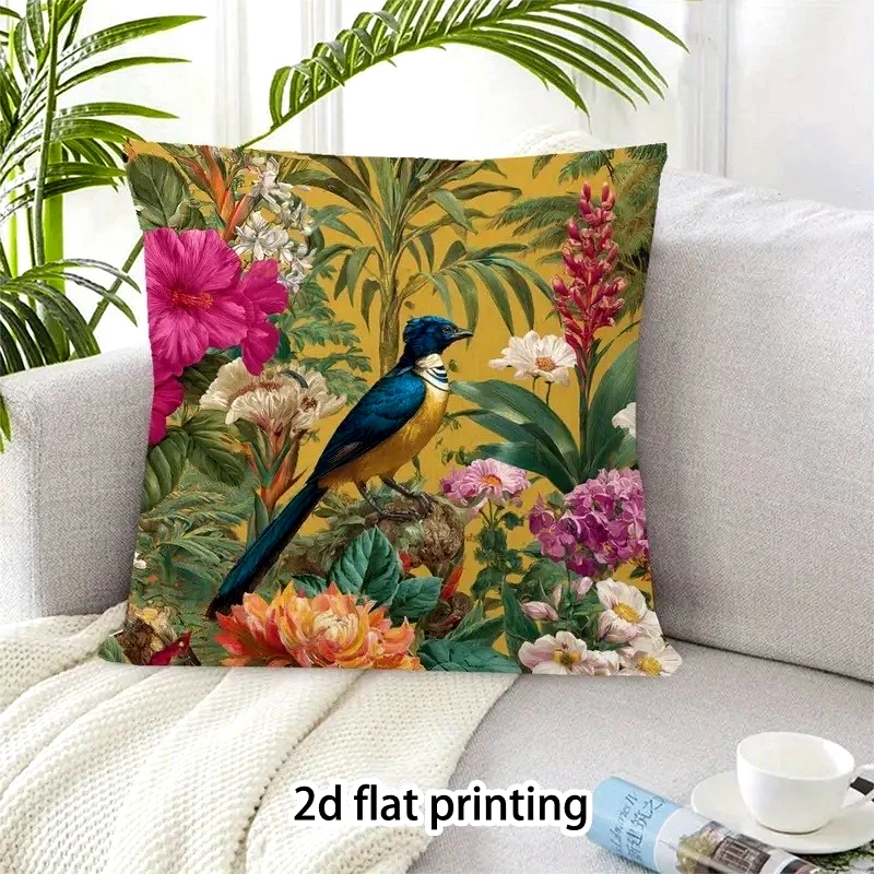 Kissen Bezug Samt 45 cm floral Vogel Garten Cottage Deko Boho botanisch Botanik - Bild 4 von 4
