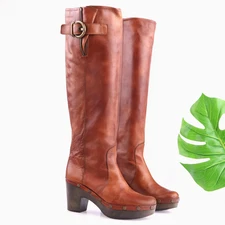 Stuart Weitzman Womens McAllen Boots Size 6.5 Tall Brown Heel Platform Studded