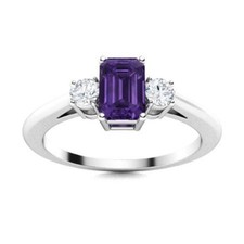 Amethyst Gemstone February Birth Wedding Three-Stone Ring Sterling Silver