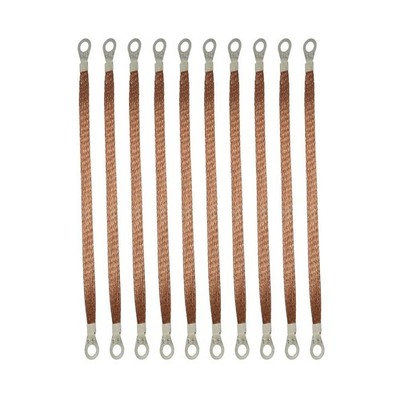 Braided Ground Strap 300mm 10pcs, Copper w/ Terminals - MEETOOT