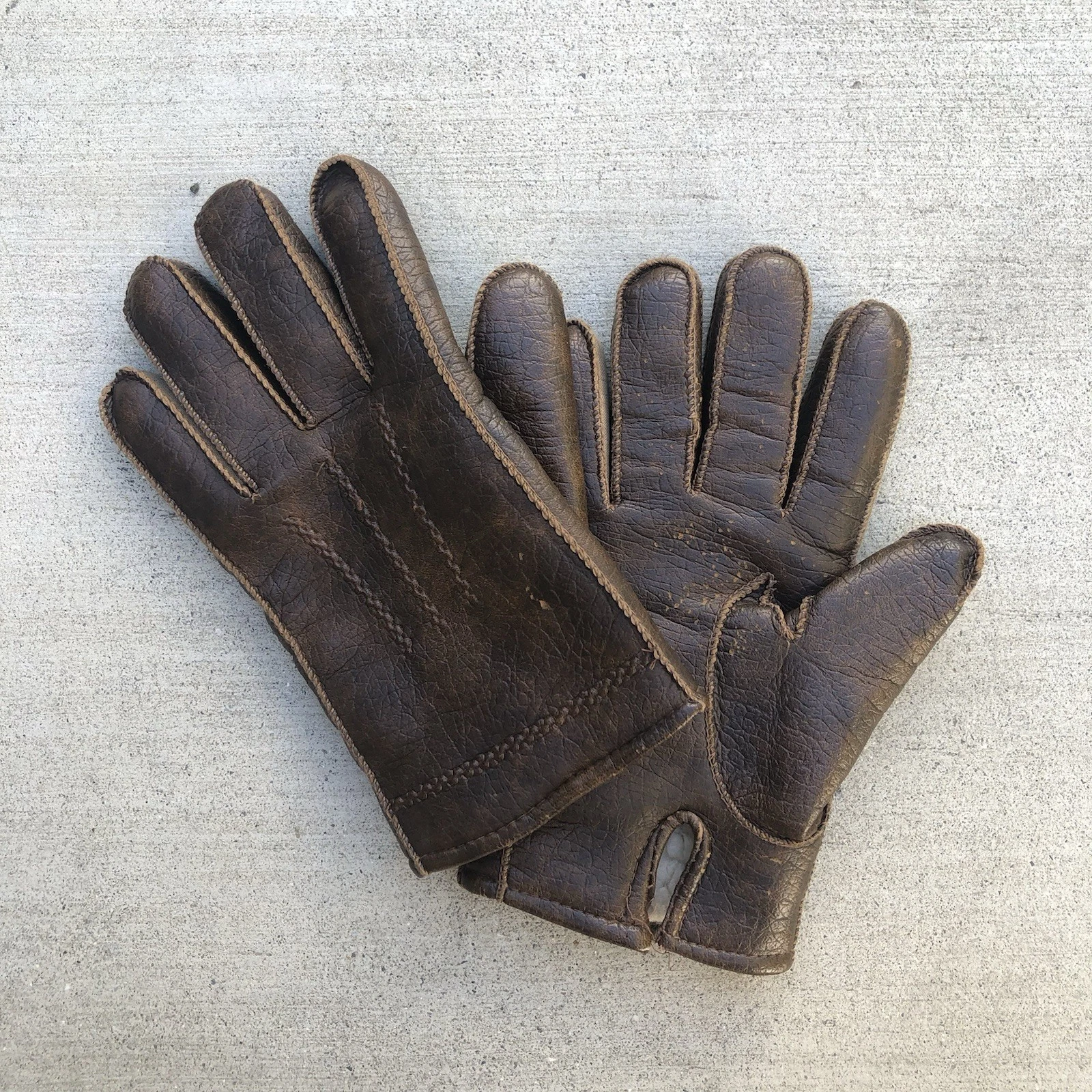 Vintage JC Penney Leather Fur Lined Brown Gloves