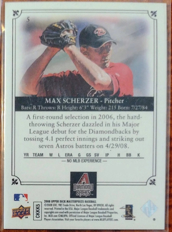 Max Scherzer 2008 08 obras maestras de cubierta superior radiocontrol novato marco negro SP #5 🔥 Foto 2 de 4
