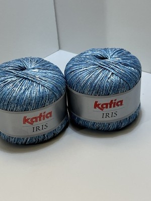 Katia IRIS Yarn Ice Blue #55 Linen/Polyester Blend 50gr ea. Set of 2