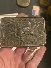 vintage B.A.S.S. (Bass Anglers Sportsman Society) 1988 brass belt buckle