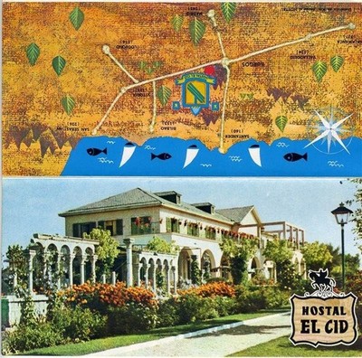 Hostal EL CID Brochure  Burgos Spain 1960's Coastal Area Map