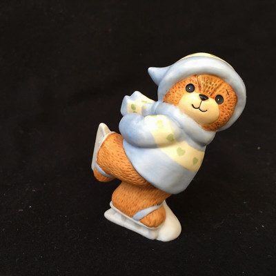 Vintage Ceramic Ice Skating Bear Figurine 1983s Luck and Me Enesco V-60