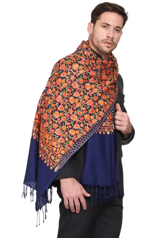 Mantón Jamavar Floral Fesitival Para Hombres Paisley Lana Jacquard Pashmina Estola Jamawar Foto 3 de 3