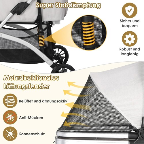 Hundewagen Hundebuggy Katzen Pet Stroller mit 4 Rädern 360° klappbar Oxford 40kg - Bild 25 von 52