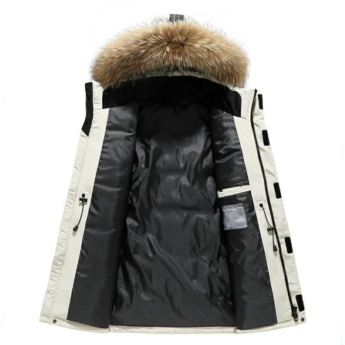 Men Duck Down Quilted Jacket Faux Fur Hooded Warm Padded Coat Parka Overcoat - Picture 10 of 15
