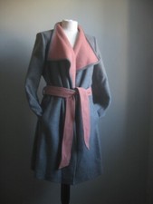 Jaeger Blanket Wrap Coat 14 12 10 Belt Wool Blend Edge Edge Grey Pink Lagenlook