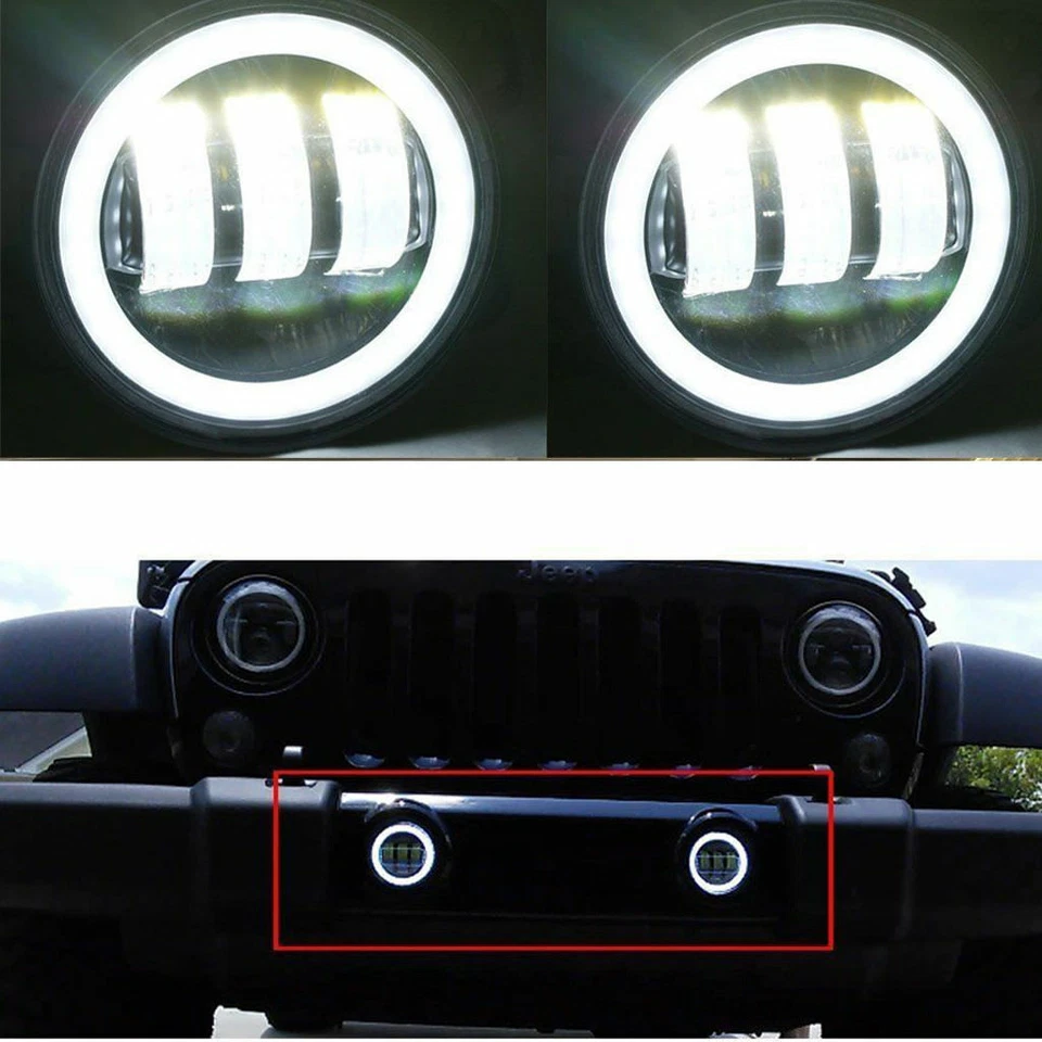 Halo LED Fog Light Front Bumper Lamp For Jeep Wrangler unlimited JK 4 Door 07-16 - Image 3 of 4